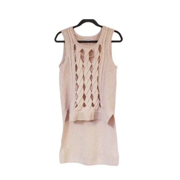 💥108 VENUS Chunky Cable Knit Sleeveless Sweater Pink High-Lo - Picture 1 of 10